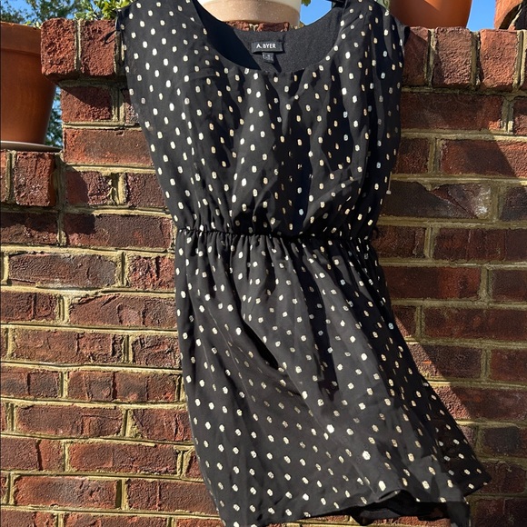 A. Byer Black and Gold Dot Mini Dress - Picture 1 of 5